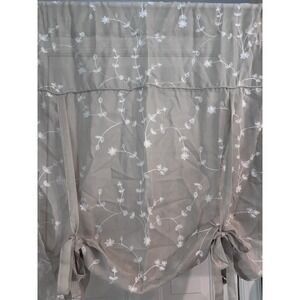 Curtain Panels (2) Sheer Beige White Embroidered Balloon Style 39x63 Boho Girly